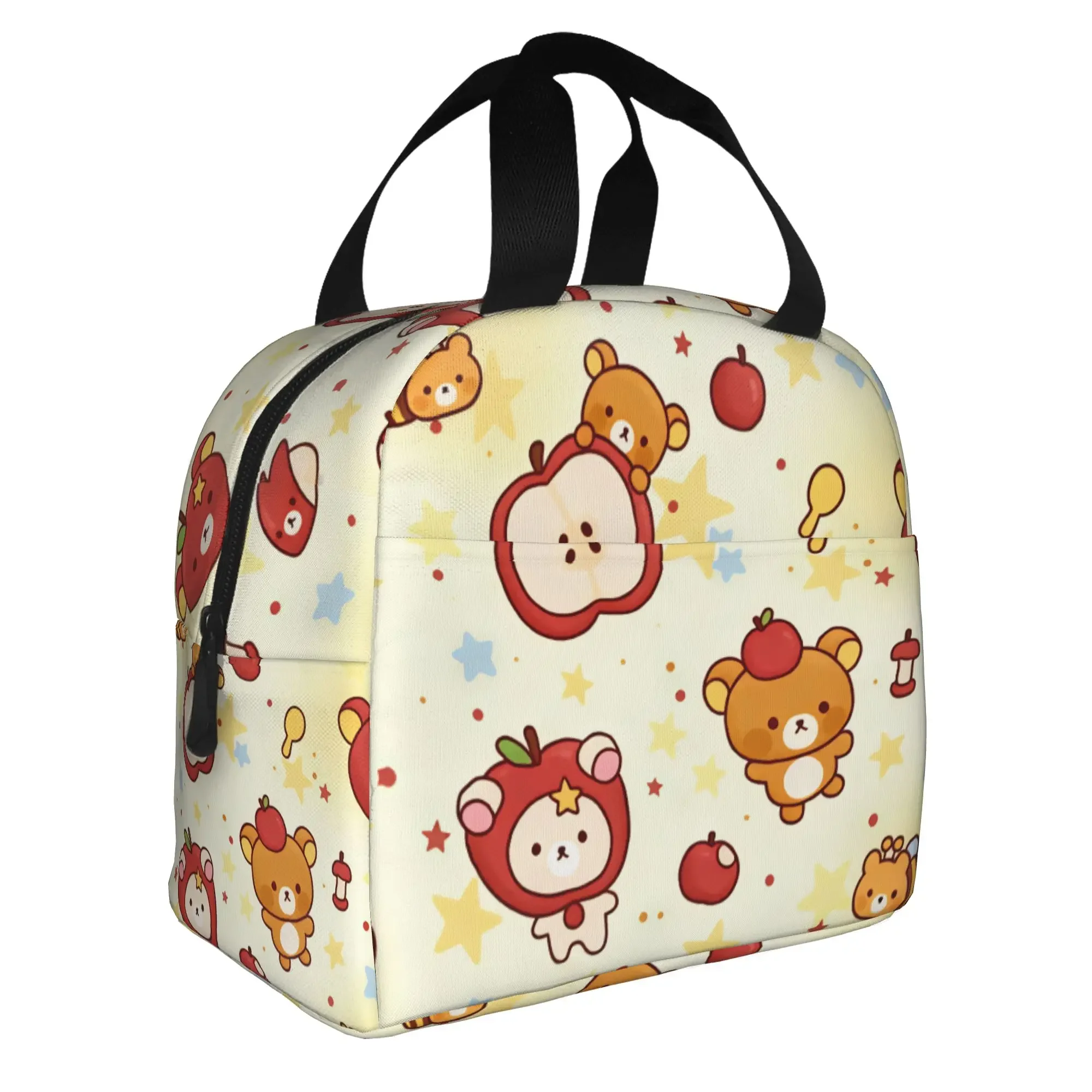 Rilakkuma Bear in a Bee Costume Apple Insulated Lunch Bags Stars Polka Dots Portable Thermal Cooler Food Lunch Box
