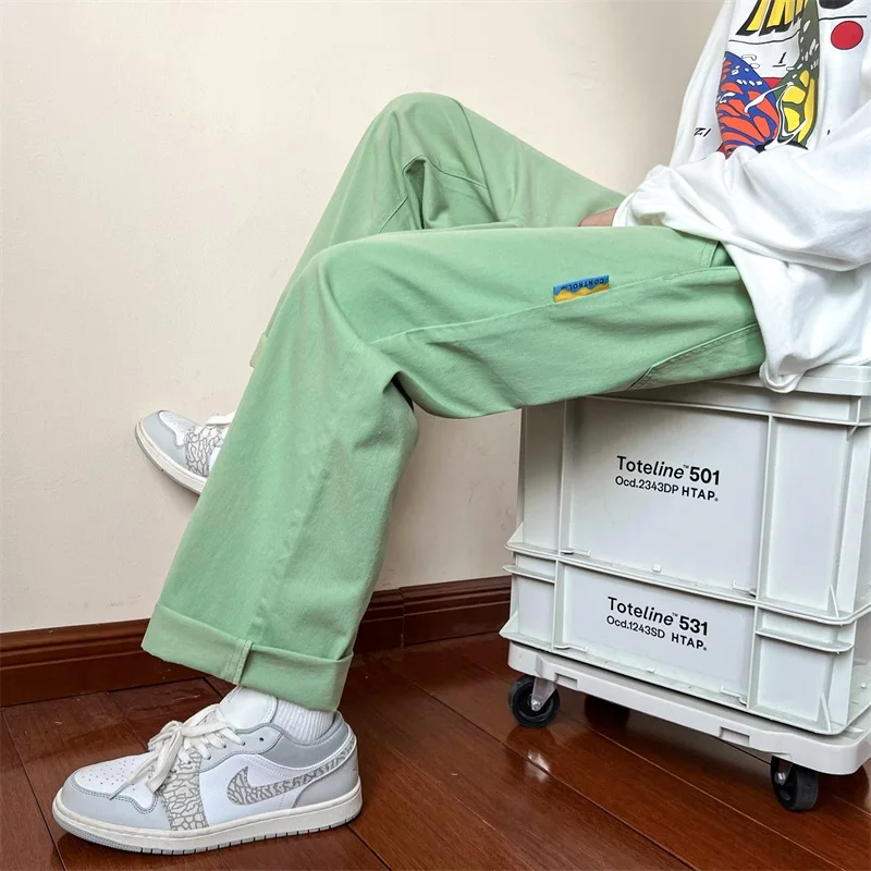 

New Autumn Straight Leg Men's Casual Pants Fashion Elastic Waist Harajuku Male Trousers