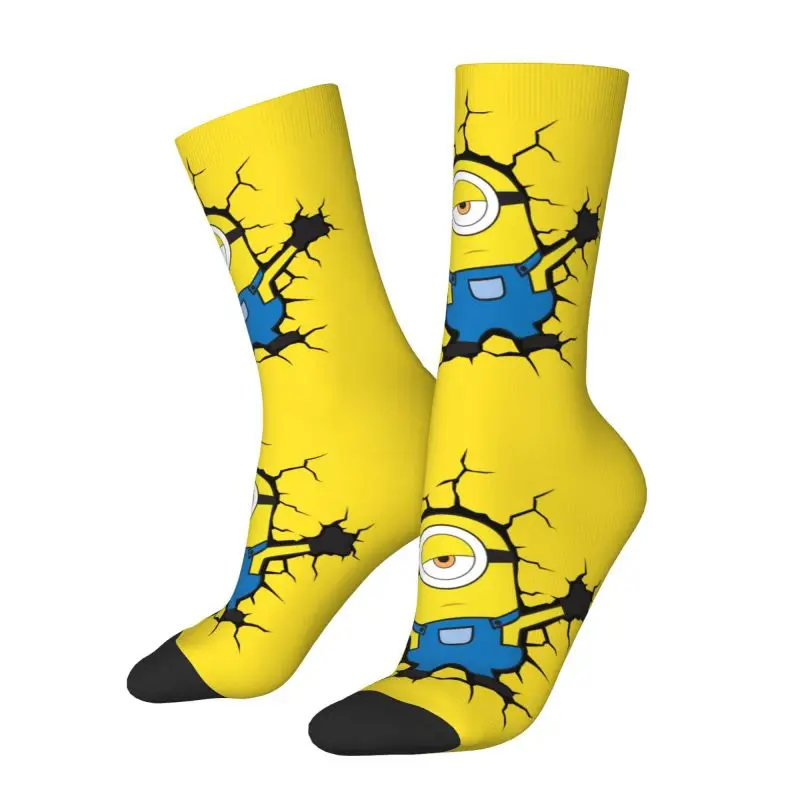 Custom M- Minions Broke The Wall Men\'s Crew Socks Unisex Funny Spring Summer Autumn Winter Dress Socks