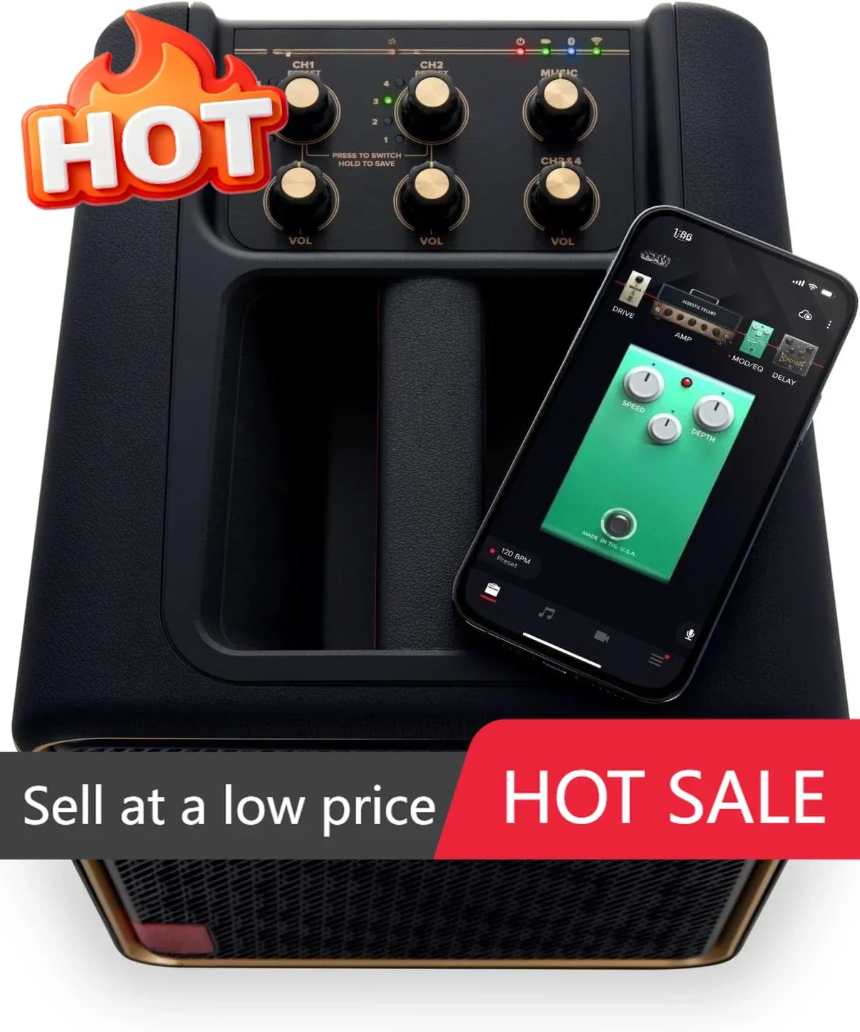 

Hardware 65W Portable 4-Channel Smart Guitar Amp & PA System with Built-in Looper, AI Features & Smart App