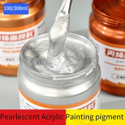 100/300ml Pearlescent Acrylic Paint Golden Silver Metallic Pigment DIY Hand-painted Wall and Stone Creation Painting