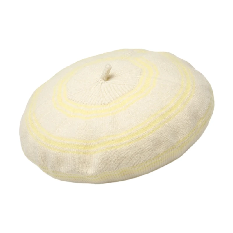 Knit Wool Hat with Circular Stripe Stretchy Brimless Hat for Women Styling