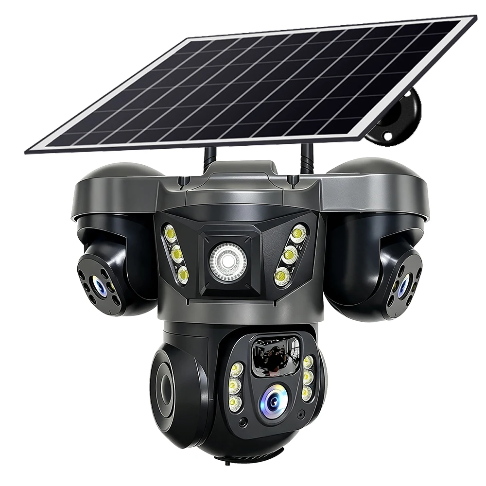 4G SIM Solarkamera mit 3 Objektiven, 3 Bildschirmen, Outdoor-PIR-Bewegungserkennung, Energiesparender Akku, IP-Kamera, PIR-Nachtsicht, V380 Pro, 10-fach Zoom, Wasserdicht, CCTV-Sicherheitsschutz,