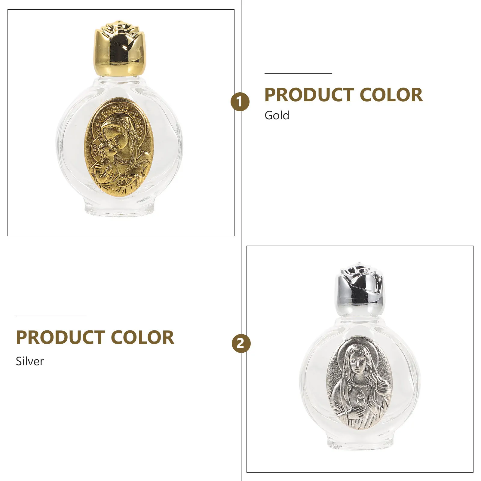 

2Pcs Glass Holy Water Bottles Embossed Small Refillable Portable Bottles for Travel Baptism Holy Water Bottle Party Favors