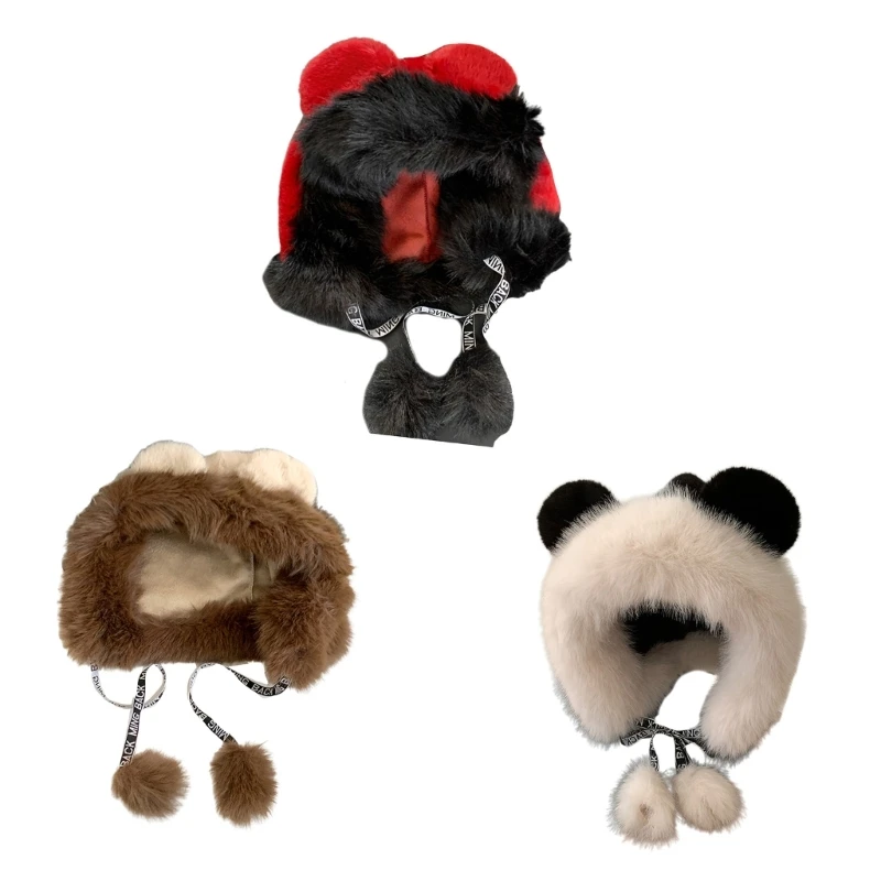 Plush Bear Ear Hat Hooded Headgear Caps Winter Ushanka Hat for Outdoor Activity