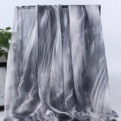 1m Chiffon Fabric Gradient Transparent Printed Thin Mesh Veil DIY Fabrics for Sewing Hanfu Dresses Skirt Clothes Elegant Scarves