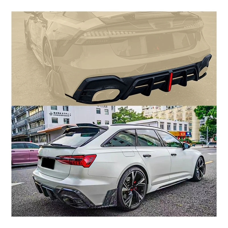 

New forAudi RS6 C8 Dry Carbon Fiber Illuminated Rear Lip Bolt-On Car Bumper with Exhaust Cut-Outs