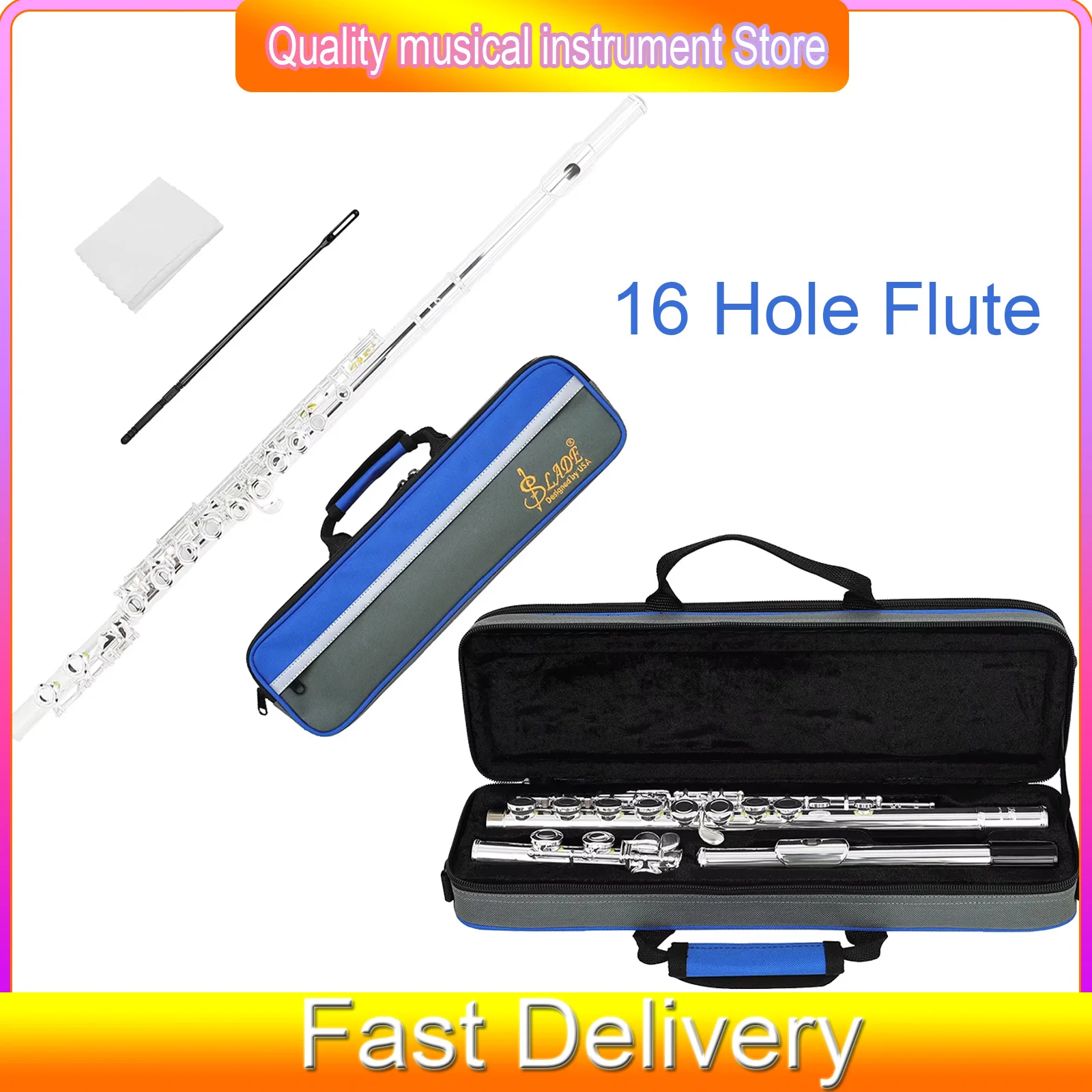 

Флейта SLADE с 16 отверстиями, с клавишами C и E, с закрытыми отверстиями, подходит для профессионального использования, в комплекте с сумкой для хранения, салфеткой для чистки и палочкой.