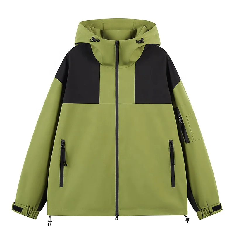 

Contrast color jacket men's casual loose men's and women's couple sports hooded outdoor tooling jacket man