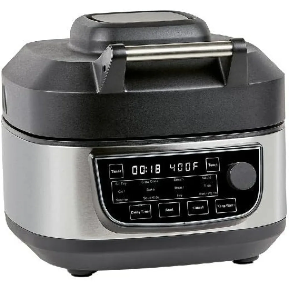 Grill Air Fryer Combo Plus 6 QT 12-in-1 Indoor Slow Cooker, Roast, Bake, 1550-Watts, Stainless Steel Finish