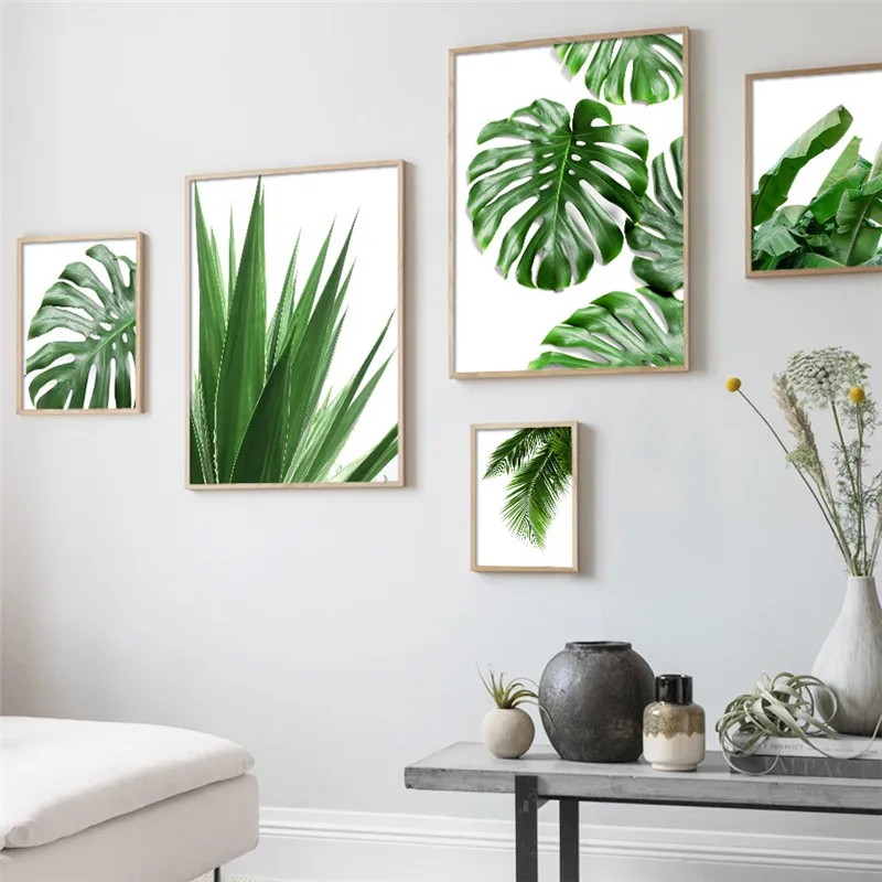 Modern Green Plant Leaves Canvas Poster, Wall Picture for Living Room, Home Decor, Aesthetic Wall Poster Painting, No Frame