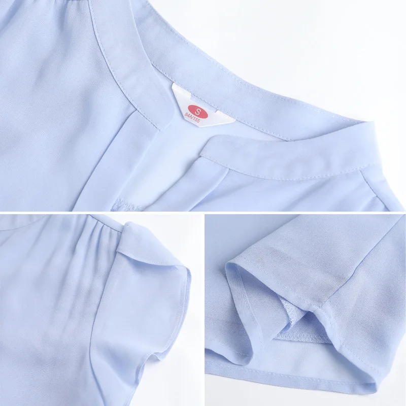 Thin Short Sleeved Chiffon Versatile Shirt For Women'S Summer New Korean Style Fashionable Standing Collar Flower Bud Sleeve Top