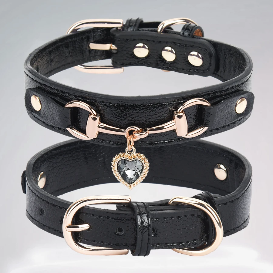 Strass-Herzanhänger Haustierhalsband, Farbwechselndes PU-Hundehalsband für Kleine & Mittelgroße Hunde – Detail 4