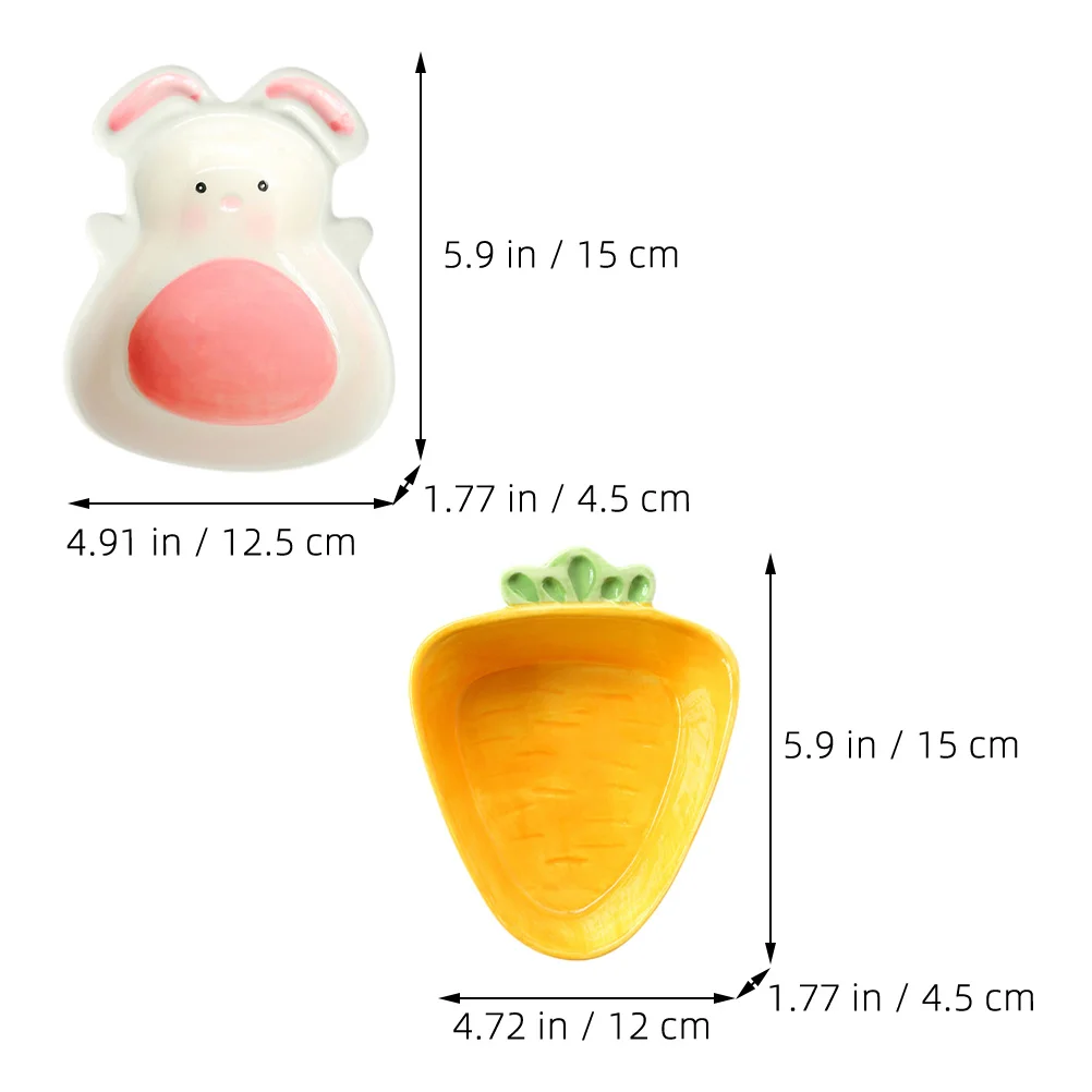 

2 Pcs Bunny Plate Ceramic Appetizer Bowls Cartoon Dessert Seasoning Carrot Shaped Dishes
