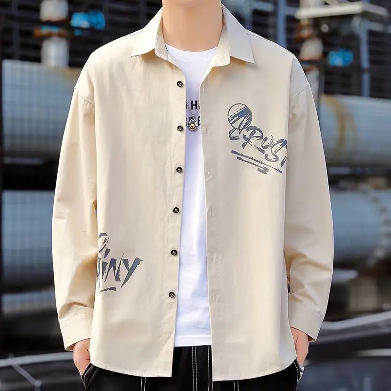 

Spring Autumn Men's Shirts Fashion Khaki Shirts Trend Korean Streetwear Long Sleeve Shirts Men Casual Harujuku Men Clothing 2022