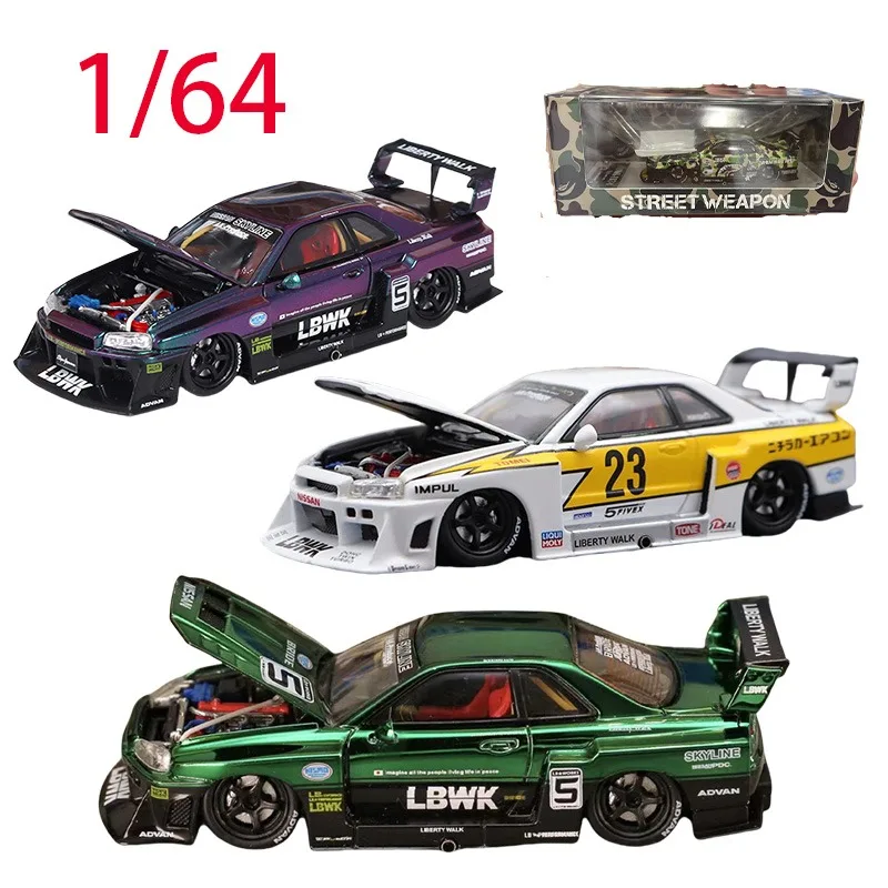 

SW Литой под давлением масштаб 1/64 Nissan GTR ER34 Skyline R34 LBWK Shadow Модель автомобиля из сплава Игрушки для мальчиков Оригинальная коробка