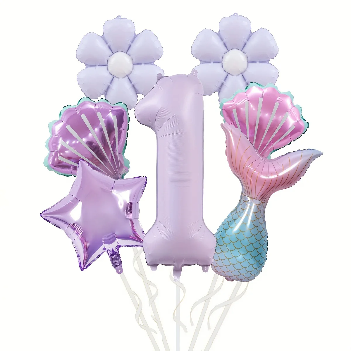 

Mermaid Theme Balloon Set with Fish Tail Shell Daisy Foil Balloons for Birthday Party Decor Birthday Decoration Kit