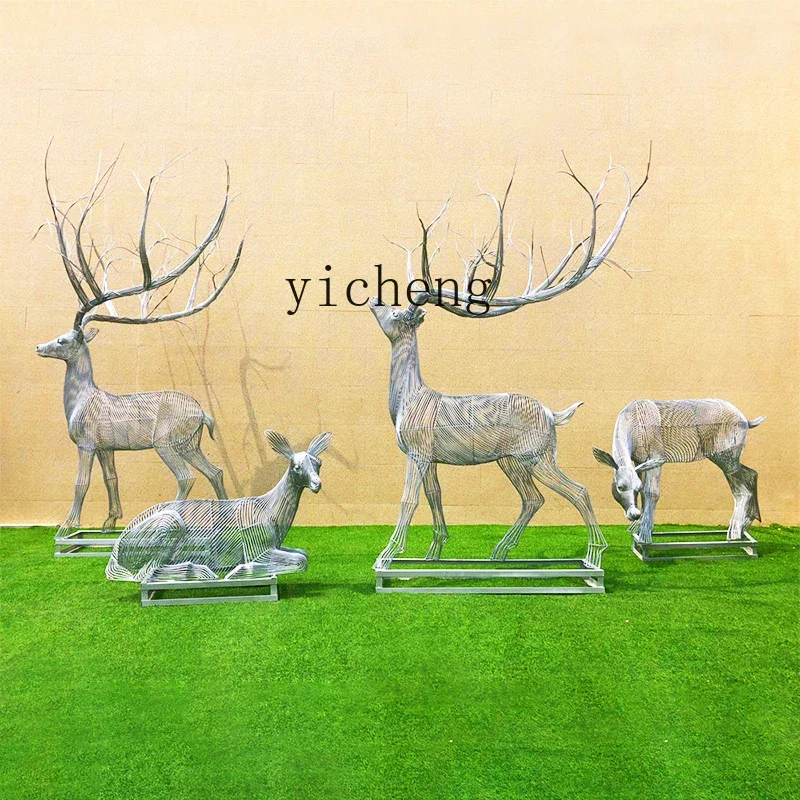 

stainless steel hollow sika deer sculpture wrought iron luminous deer metal ornament decorative landscape
