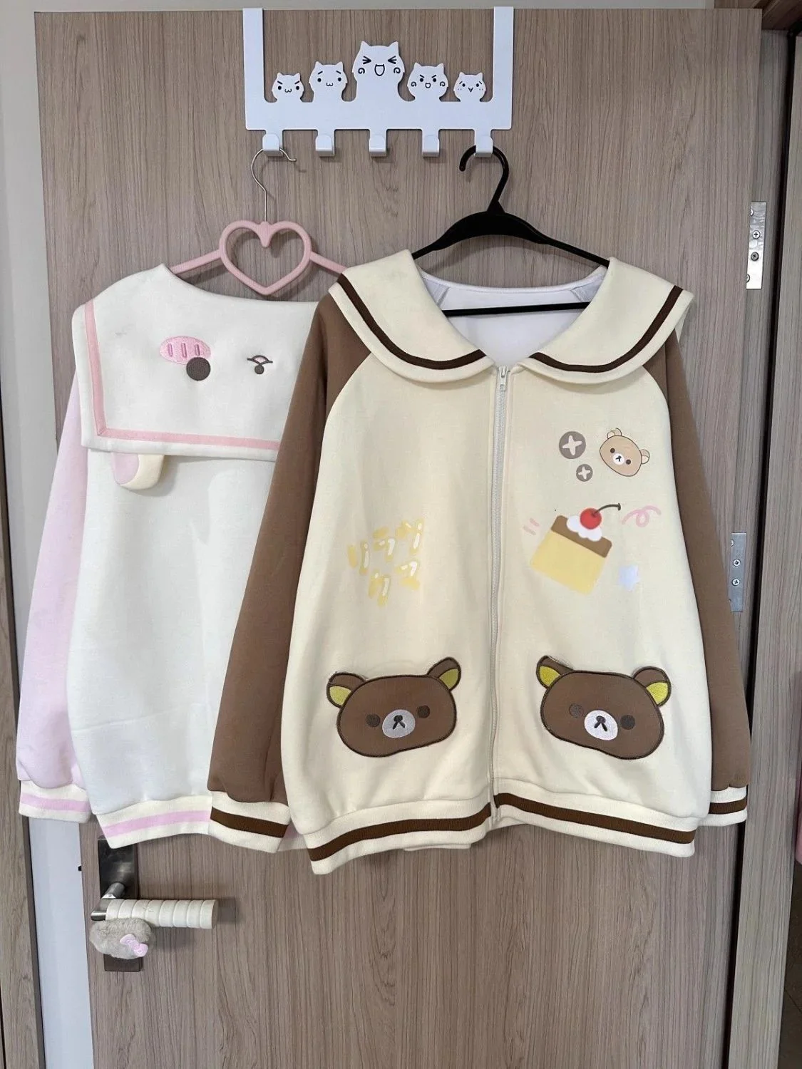 

Rilakkuma Bear Ears Hooded Set 2025 Autumn Winter Kawaii Fluffy Two-Piece Jacket Pants for Women Girls Loungewear