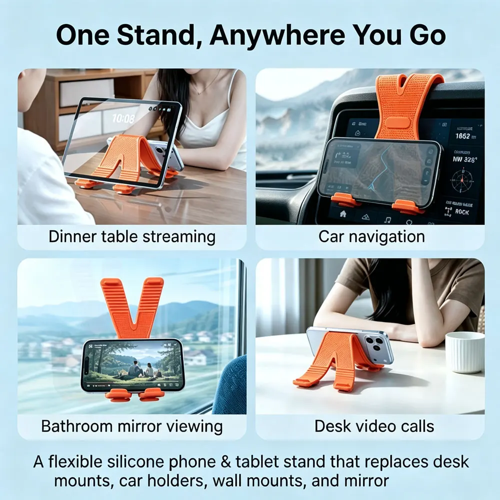 Phone Stand Desktop Suction Cup Strong Hold Bendable Silicone Grip Foldable Compact Scratch-Proof Universal Cradle - view 2
