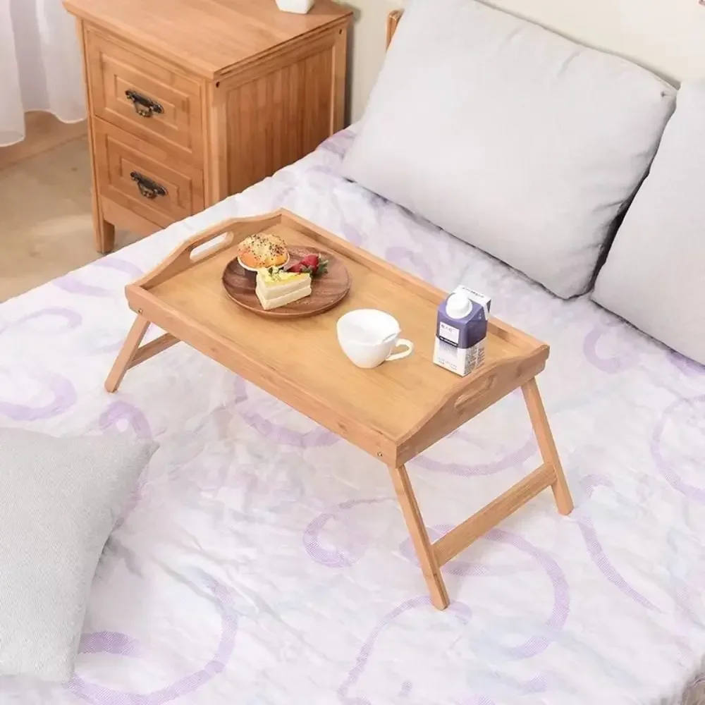 New Folding Table Bamboo Mini Dining-table Multifunction Bed Desk Living Room ， White Desk
