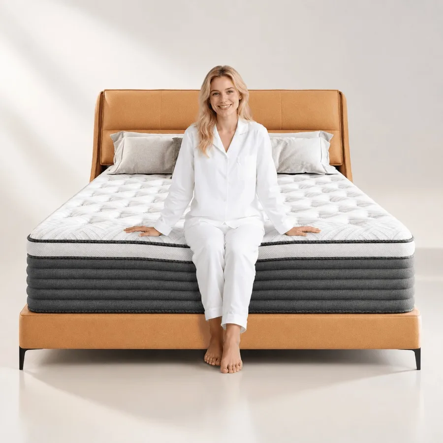 Queen Mattress 12 Inch, Hybrid Mattress in a Box with Individually Wrapped Pocket Coils, Medium Firm for Motion Isolation Edge