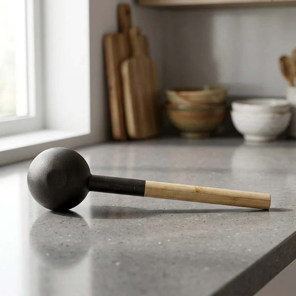 Wood Handled Sauna Ladle with Precision Crafted Aluminum Bowl for Optimal Water Flow and Sauna Experience Enhancement