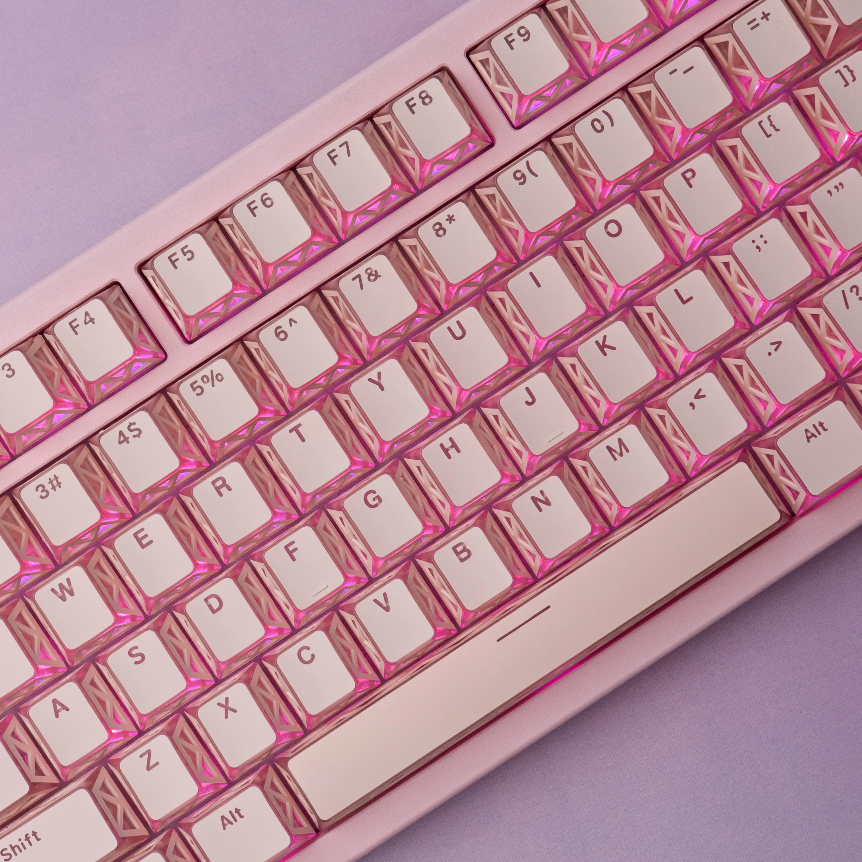Mintcaps Pink Hollow LumGuard Keycaps PBT Double Shot Faceted Shine Through Keycap Sets For Custom MX Mechanical Keyboard view 4