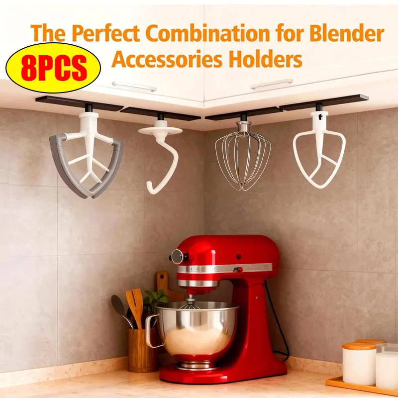 4Pcs Under Cabinet Mixer Attachments Holder for KitchenAid Stand Mixer No Drill Screw Mount Storage Hooks Space Saving Organizer