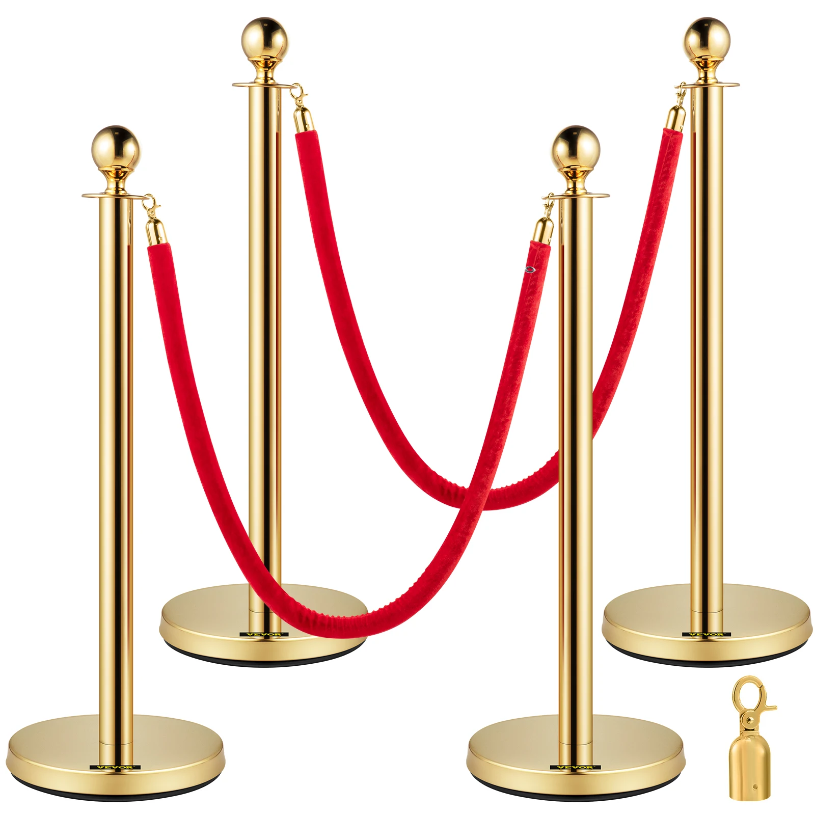 VEVOR Crowd Control Stanchion Set Queue Red Velvet Rope Crowd Control Line Barriers Stable Gold Stanchion Set for Party Supplies