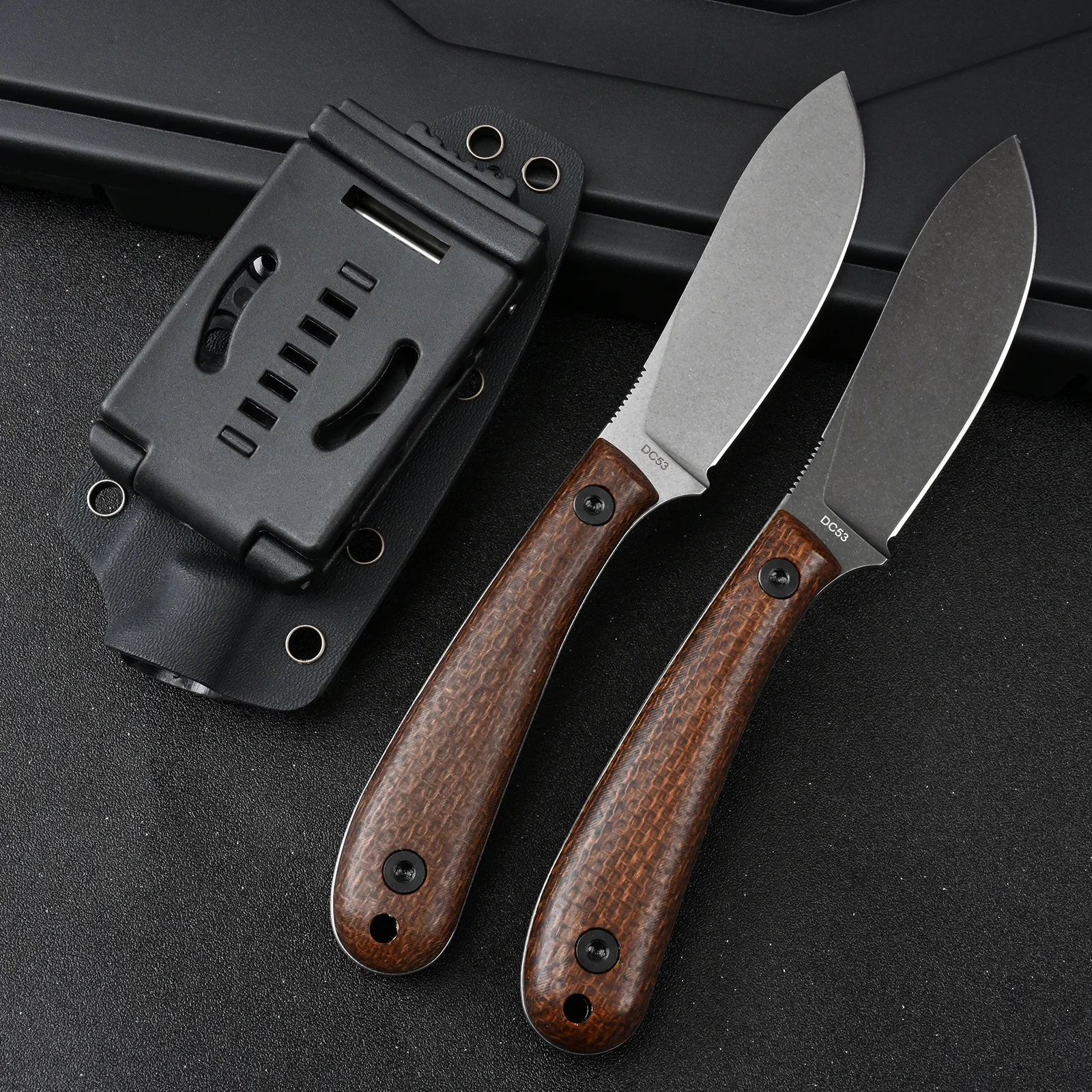Pisau SDOKEDC DC53 Pisau Tetap Baja Pegangan Micarta dengan Sarung Kydex untuk Pria EDC Bertahan Hidup Berkemah Luar Ruangan