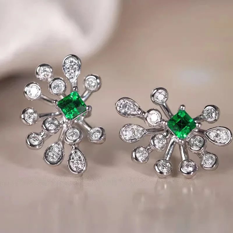 Boucles d'oreilles en argent regardé 925 avec design floral, banquet de tempérament féminin, boucles d'oreilles à la mode, bijoux en zircone verte contre-indiqués, nouveau