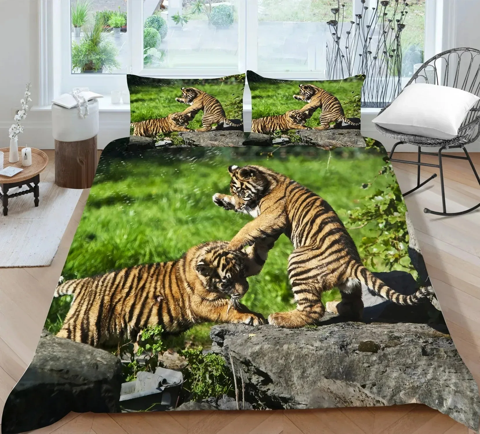 Juego de cama con diseño de lobo, tigre, León, Animal, funda nórdica con diseño de tigre 3D, juego de cama, funda de edredón doble Queen King, decoración de dormitorio