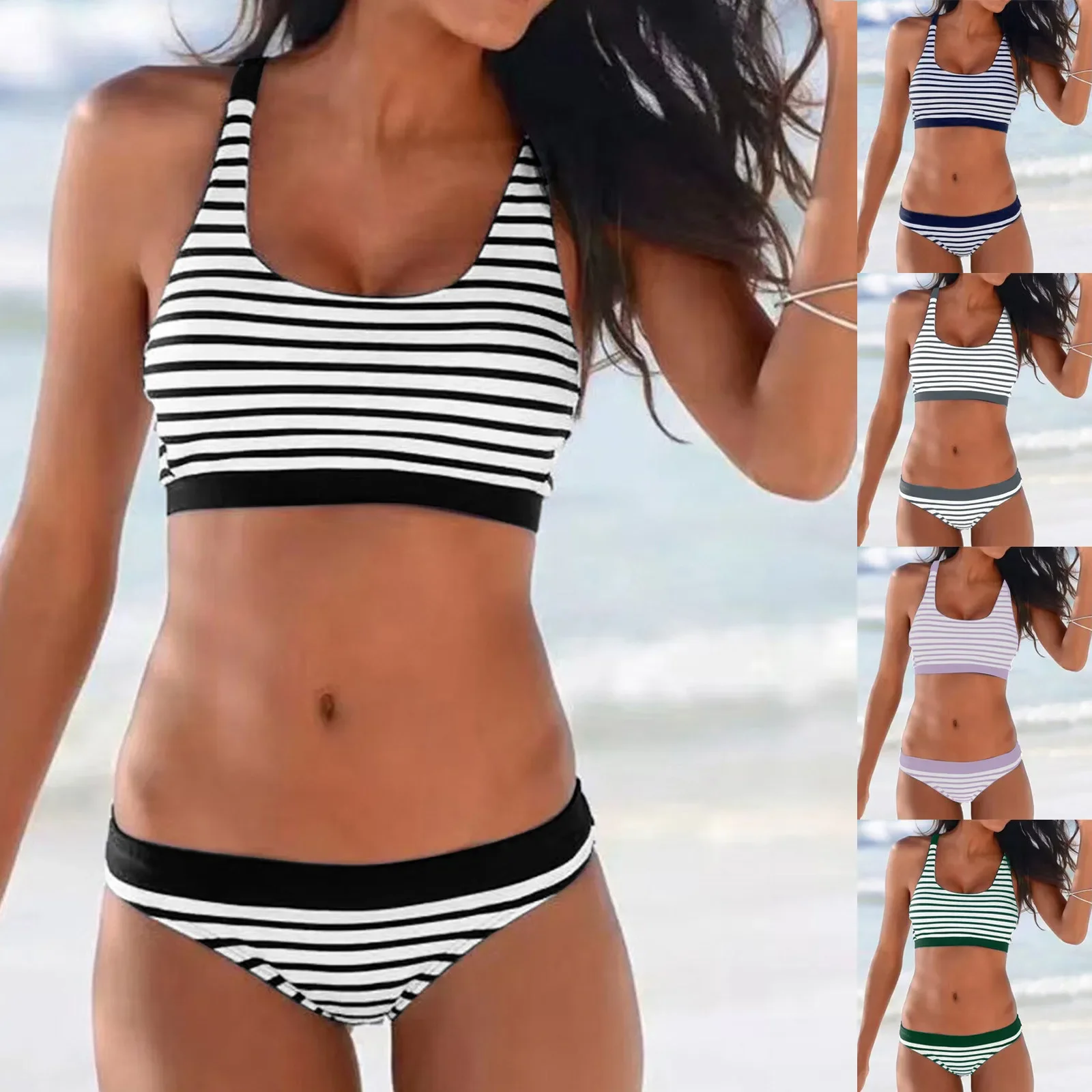 

Men And Women Matching Swimsuits Women Striped Print Low Waisted Bikini Sexy Push Up Two Piece Bathing Suits for Boys 16-18