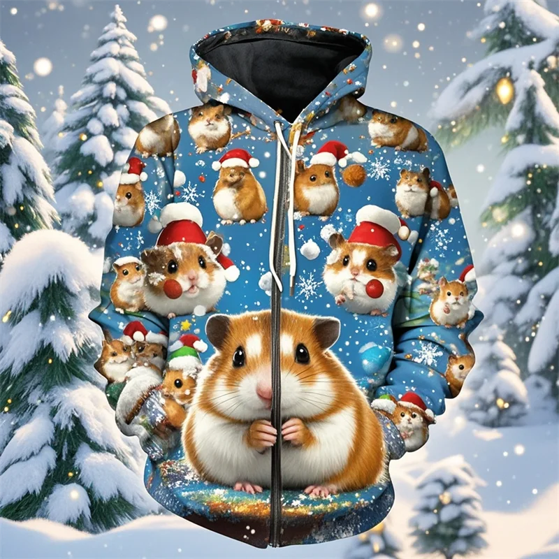 

Autumn Winter 3D Cute Animals Hamster Graphic Printing Zip Up Hoodies For Men Kid Fashion Funny Loose Streetwear Clothes Top New