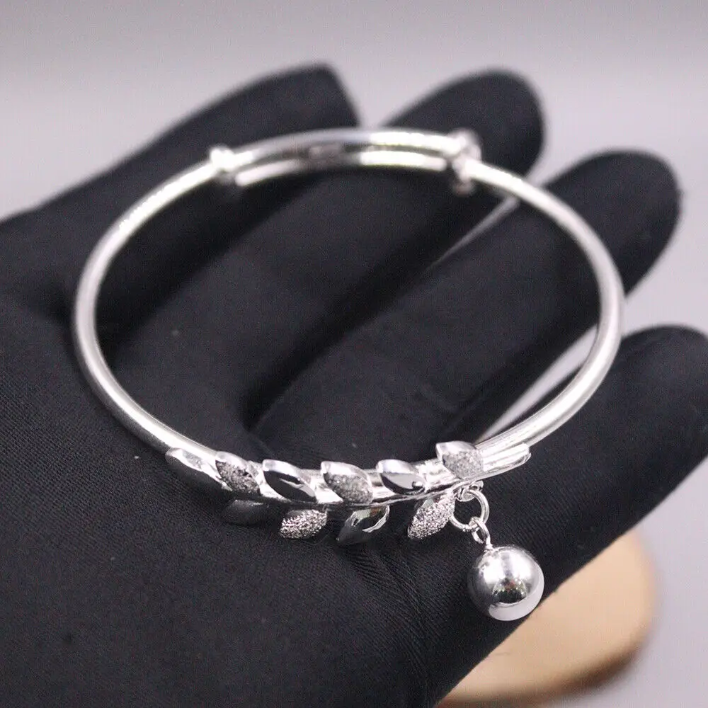 

19-20g Real 999 Fine Silver Bangle 2.36inch Dia. Adjustable Leaf-shape