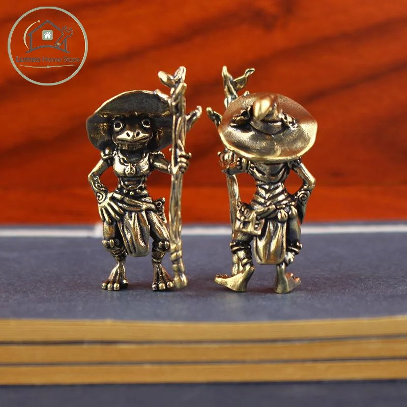Vintage Brass Frog Wizard Statue Desktop Ornament Metal Cute Figurines Miniatures Home And Office Decoration Car Ornaments