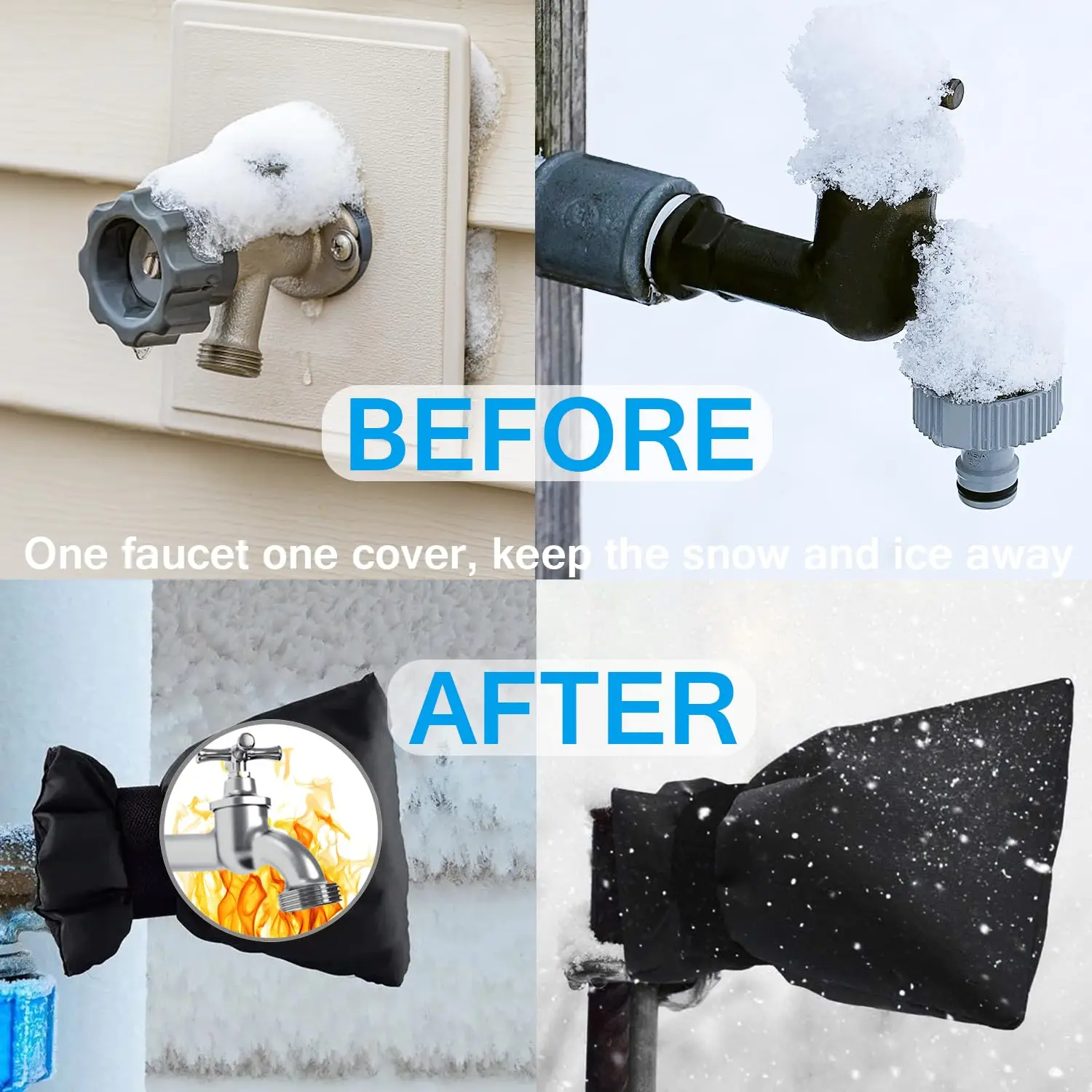 2/3/4 Packs Outdoor Faucet Cover for Winter-Water Socks Freeze Protection Pipe Insulation Reusable Waterproof Insulated Spigot