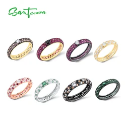 SANTUZZA Pure 925 Sterling Silver Rings For Women Multi-color Gems Stackable Colorful Eternity Ring Wedding Gift Fine  Jewelry