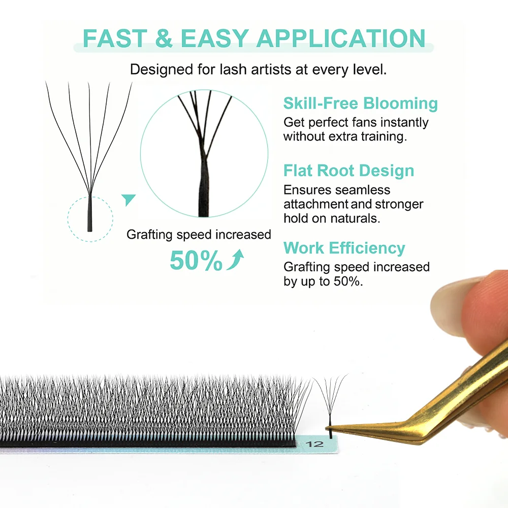 Lashine 5DW Narrow Volume Eyelash Extensions 12Rows 0.07mm C/D/M Curl MIX 7-14mm Soft Handmade Premade W Shape Fans Natural Look