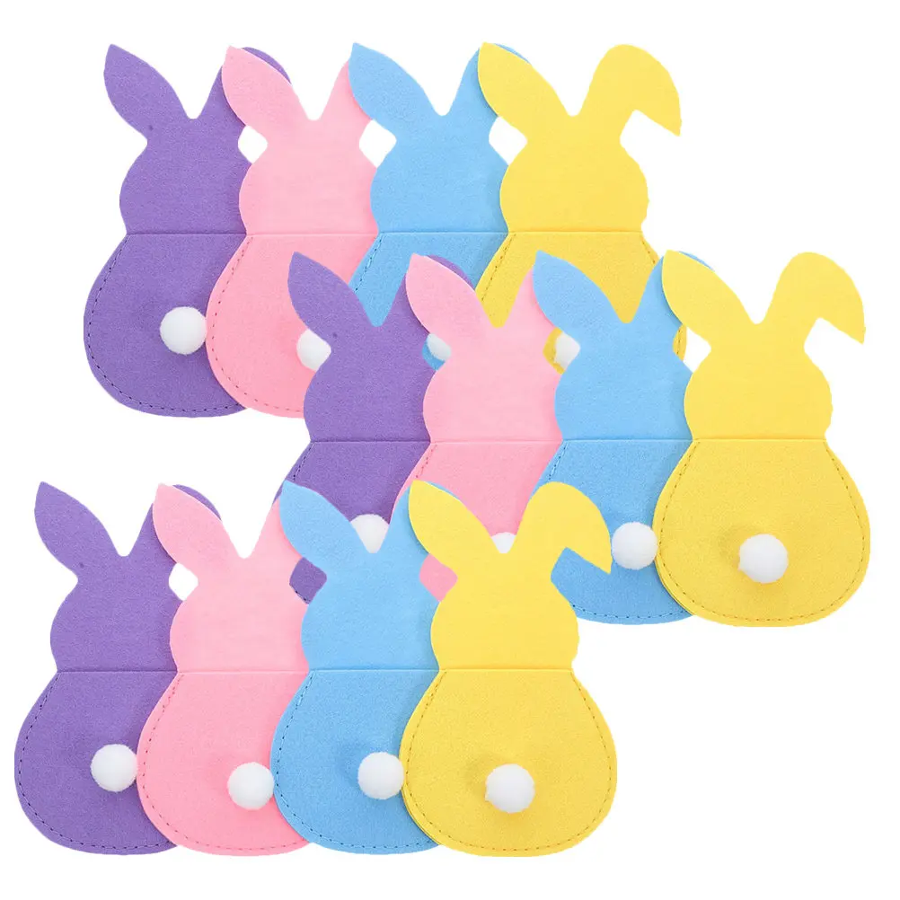 16Pcs Easter Silverware Holders Felt Bunny Rabbit Cutlery Pouch Bag Easter Tableware Storage Party Decorations Utensil Organizer