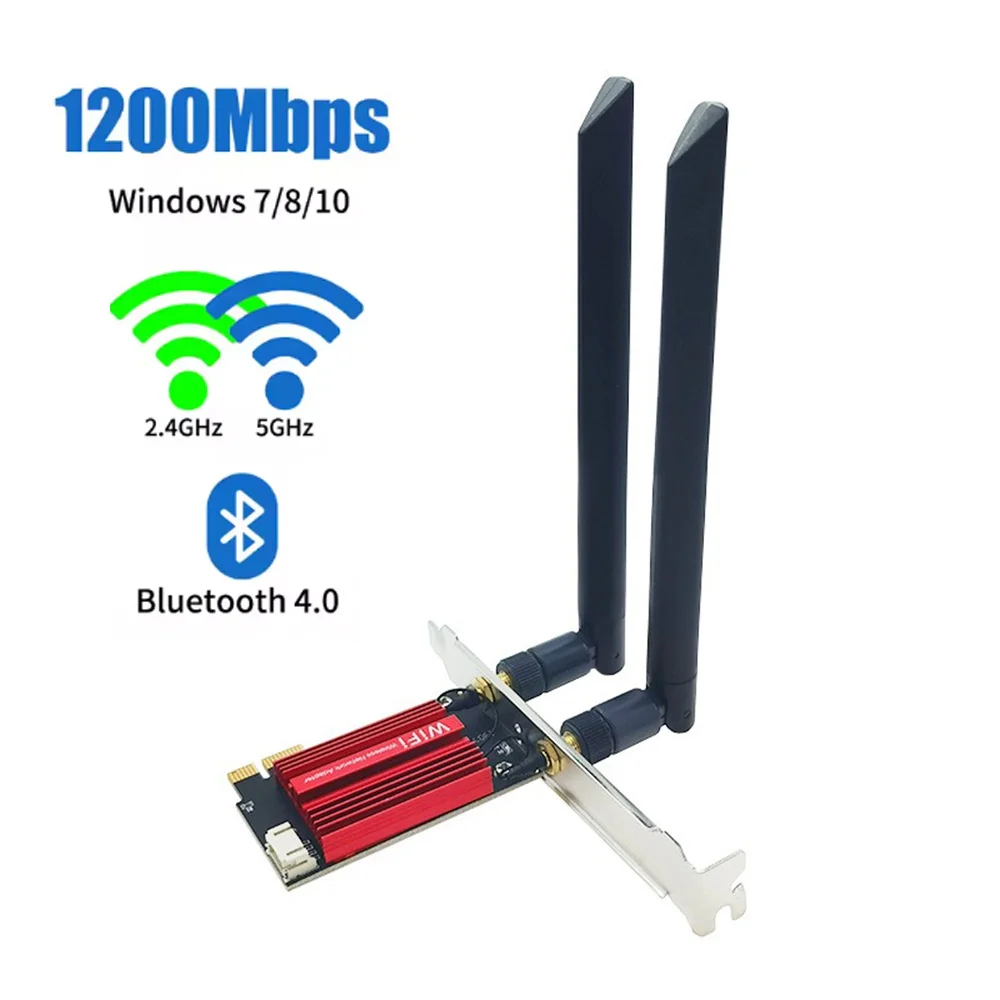 WiFi 5 PCI-E Wireless Adapter Network Card AC1200 Dual Band 2.4G/5GHz For Bluetooth 4.0 Desktop Laptop Windows 7/8/10/11