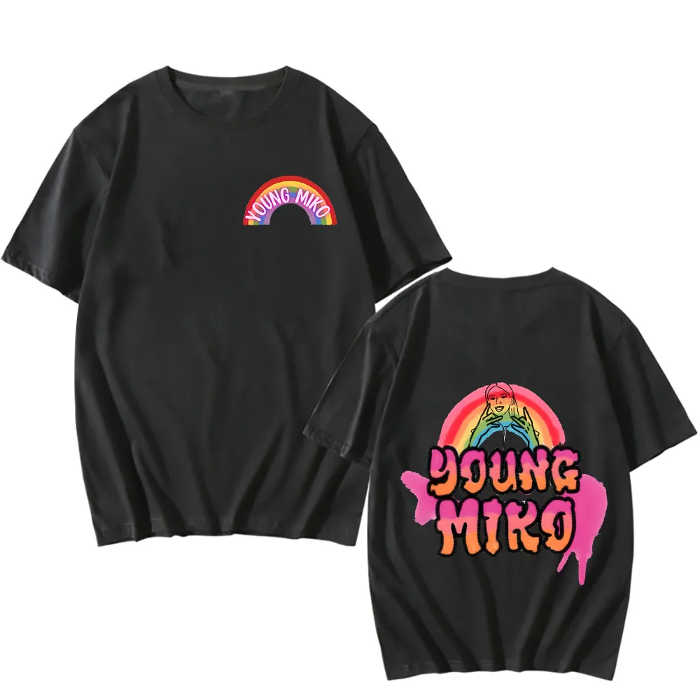 Young Miko Printed T-Shirts Women Men Fashion Loose Cotton Round Neck Short Sleeve Rainbow T-shirts Korean Clothing Streetwear