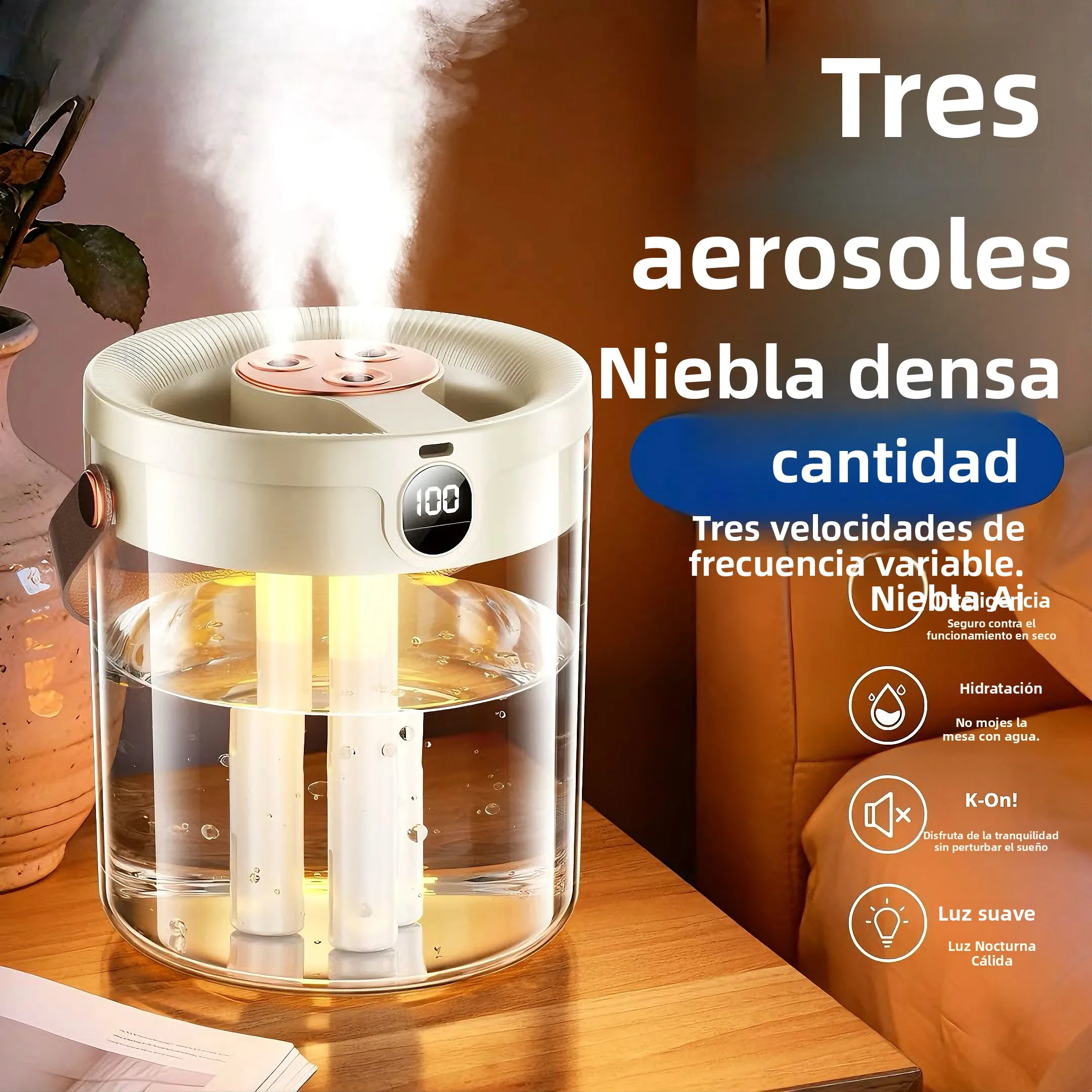 Humidificador de Aire Silencioso con Doble Pulverización y Pantalla Digital para Dormitorio, Oficina, Escritorio - Repotenciador de Agua para el Hogar