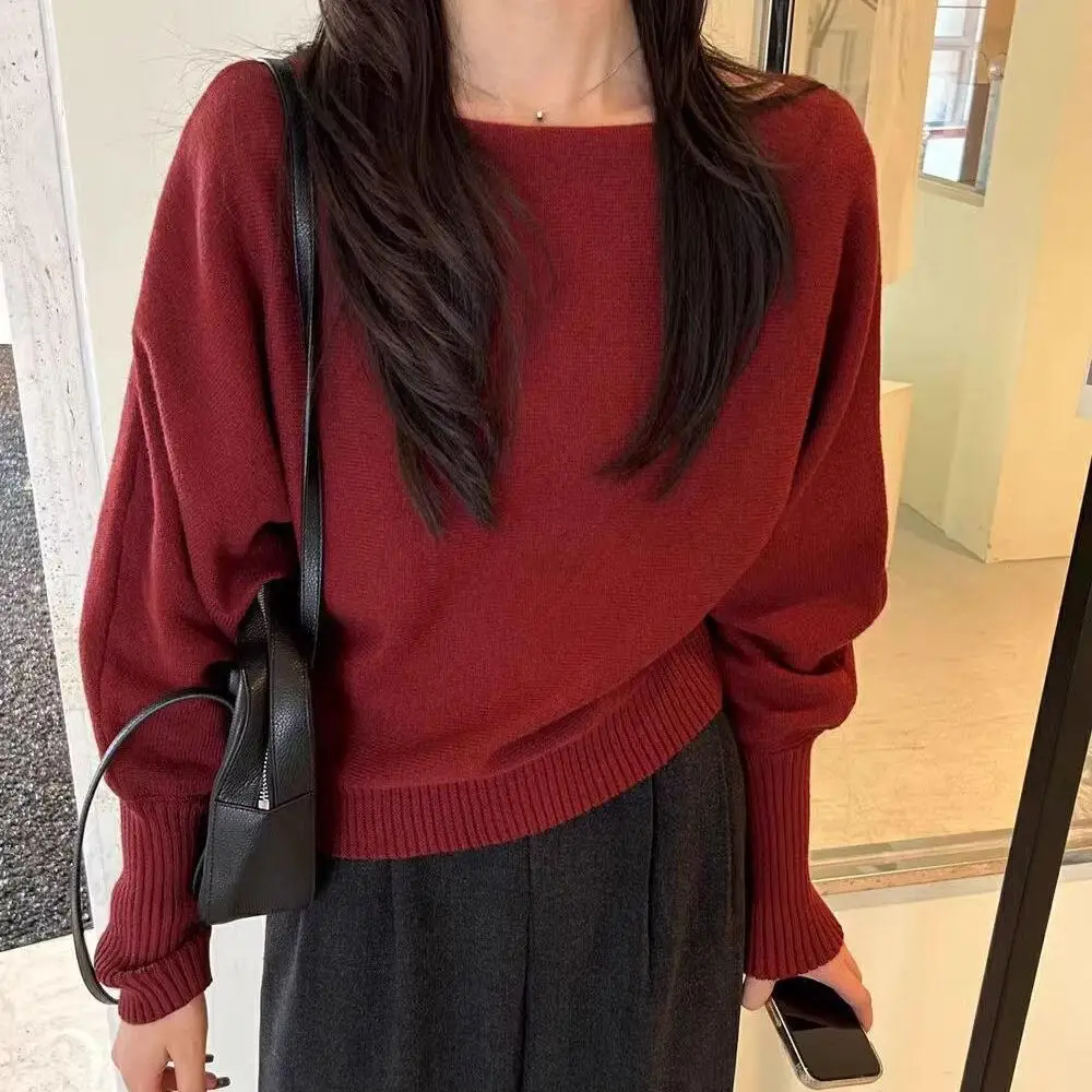 New Long Sleeve Knit Top Loose Thin Beach Top Off-Shoulder Knitted Cardigan Beach Vacation