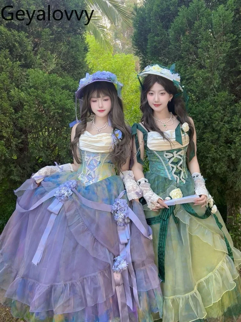 

Lolita Sweet High-end Light Luxury Oil Painting Style Sleeveless Dress High Waist Bow Birthday Bar Mitzvah Host Princess Dresses
