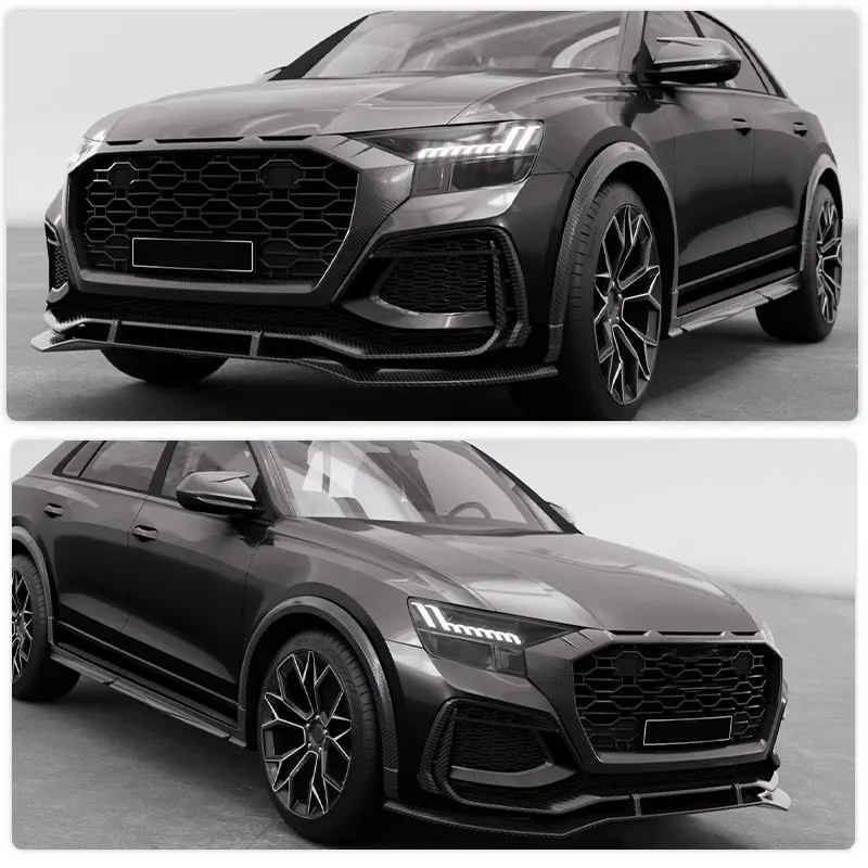 Car Front Bumper Grille Frame Cover Carbon Fiber for Audi RS Q8 RSQ8 Sport Utility 4D 2020-2023 Racing Front Grill Grills Trim