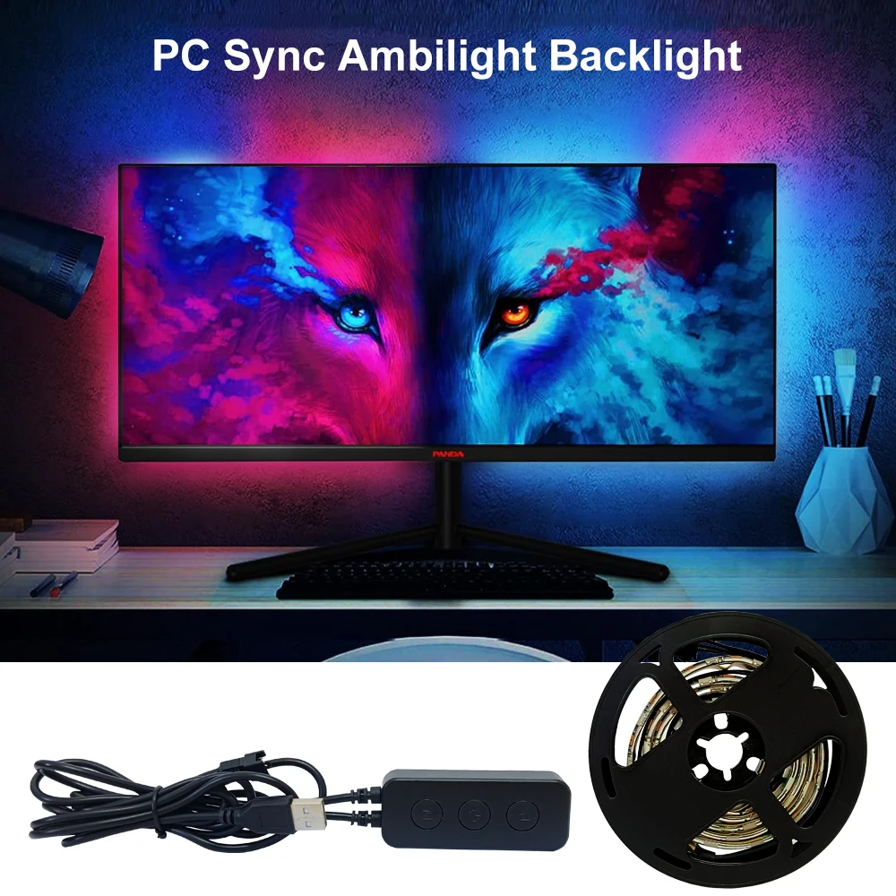 

Ambient PC Backlight Sync To Screen RGB Color Computer Real-Time Sync LED Light Strip Game Room Decor For 24-34 Inch Monitor