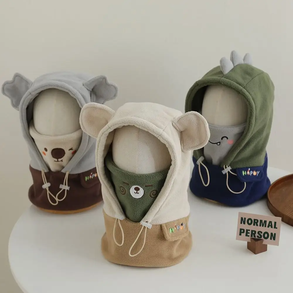 New Warm Fleece Kids Winter Fleece Hat Ear Flaps Cute Animal Integrated Scarf Hat Windproof Pullover Beanie Boys Girls