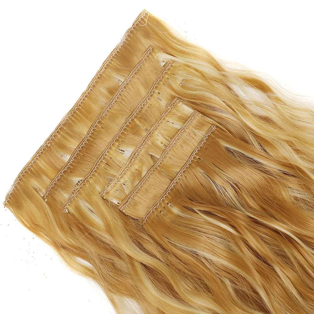 Synthetic Hair 6PCS Clip in Synthetic Hair Extensions Brown Blonde Color Mermaid Waves Hair Pieces for Women